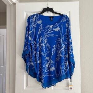 Alfani Blue and White Floral Blouse